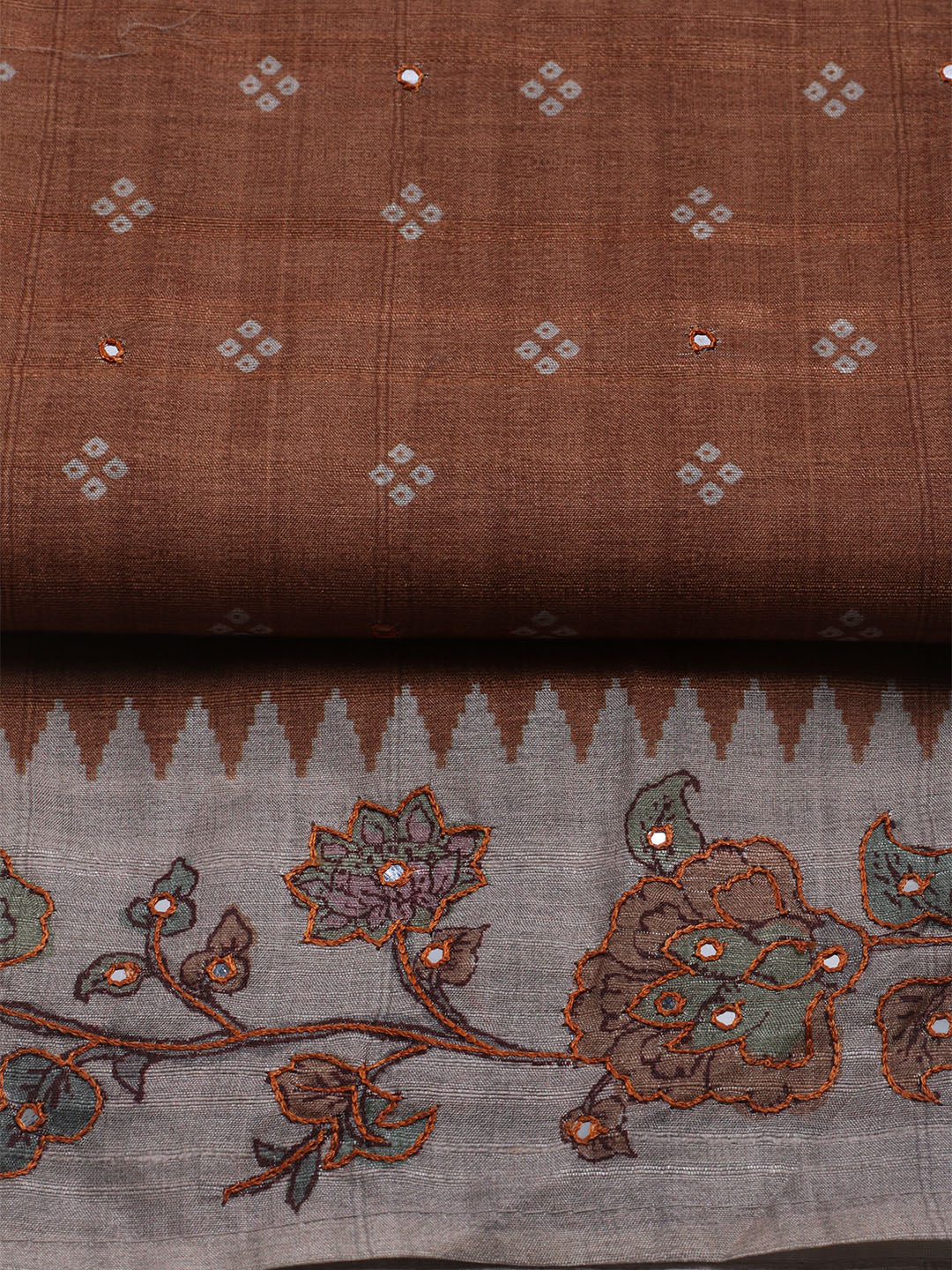Embroidered Tussar Unstitched Suit With Dupatta