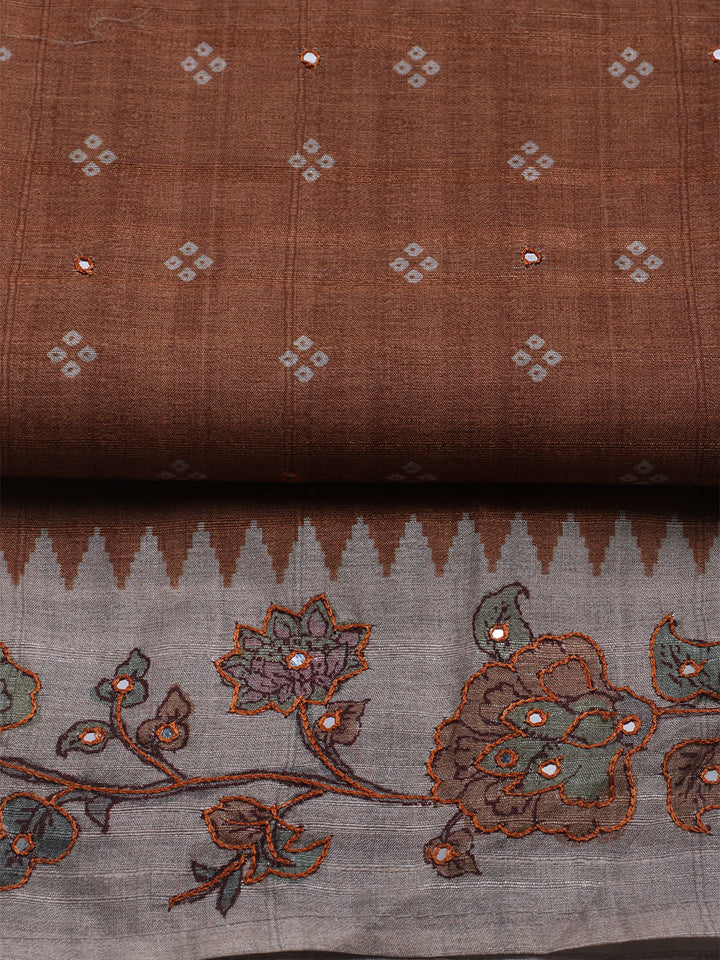 Embroidered Tussar Unstitched Suit With Dupatta