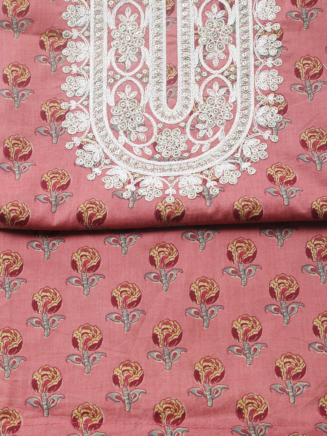 Printed Cotton Blend Unstitched Suit With Pant &amp; Dupatta