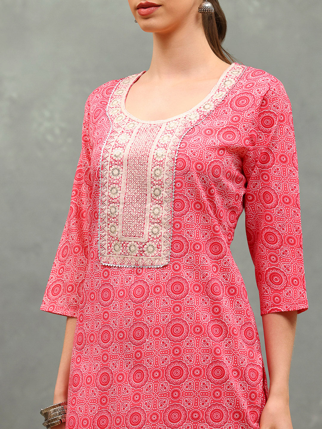 Floral Printed Cotton Kurta With Pants & Dupatta