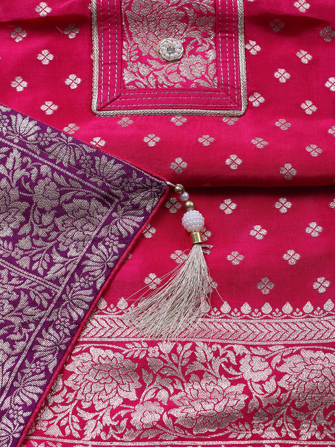 Woven Design Chanderi Unstitched Suit With Pant &amp; Dupatta