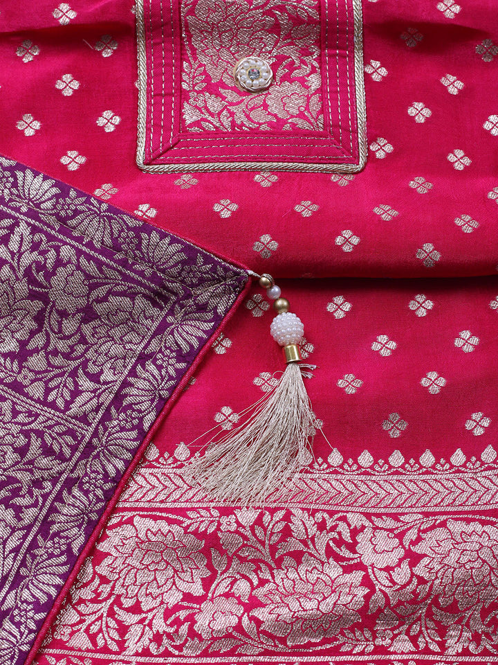 Woven Design Chanderi Unstitched Suit With Pant &amp; Dupatta