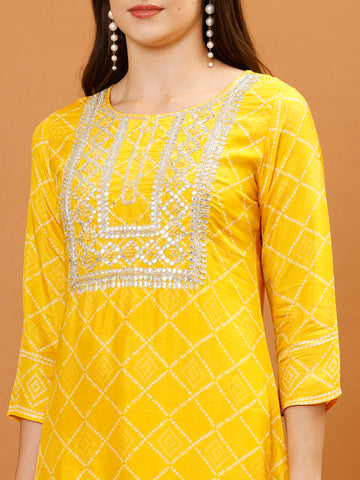 Gota Work Cotton Kurta With Pants & Dupatta