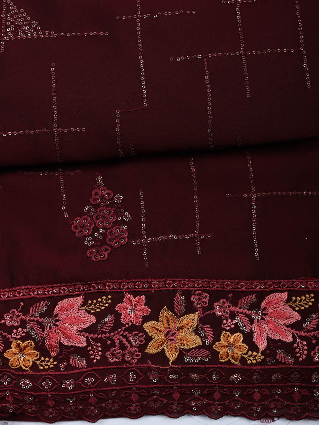 Woven Design Georgette Unstitched Suit With Pant &amp; Dupatta