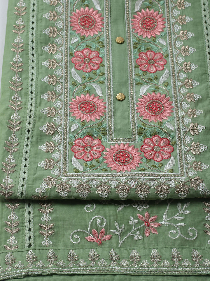 Embroidered Chanderi Unstitched Kurta With Pant &amp; Dupatta
