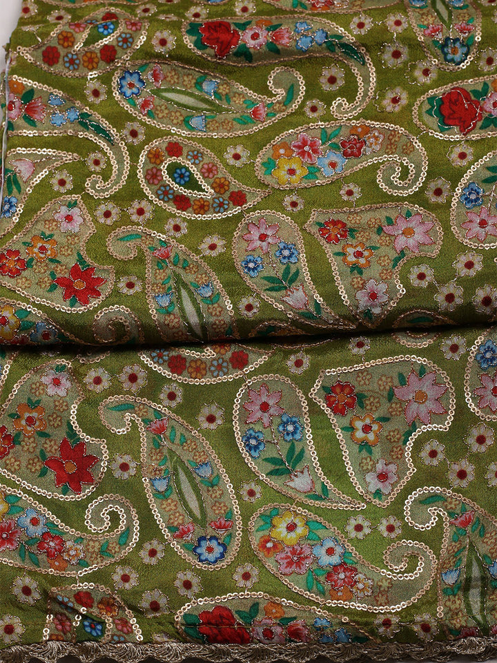Embroidered Chinon Unstitched Suit With Dupatta