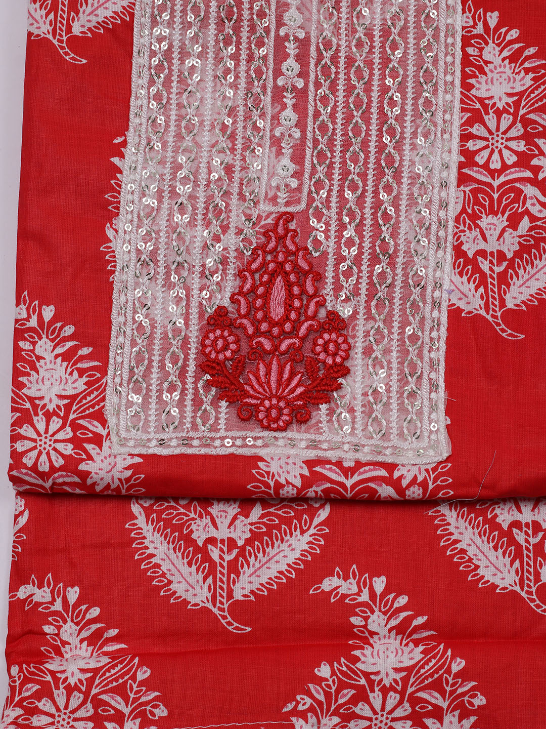 Sequence Work Cotton Blend Unstitched Suit With Dupatta