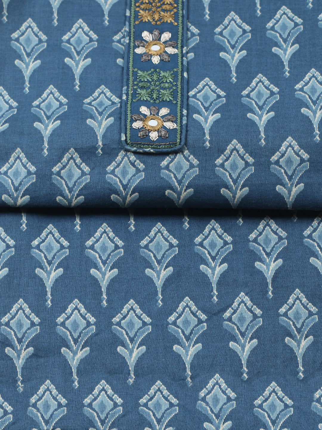Embroidered Cotton Blend Unstitched Suit With Pant &amp; Dupatta