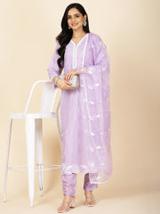 Neck Embroidery Cotton Kurta With Pants & Dupatta