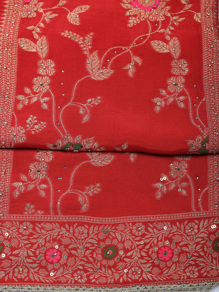 Woven Design Chanderi Unstitched Suit With Pant &amp; Dupatta