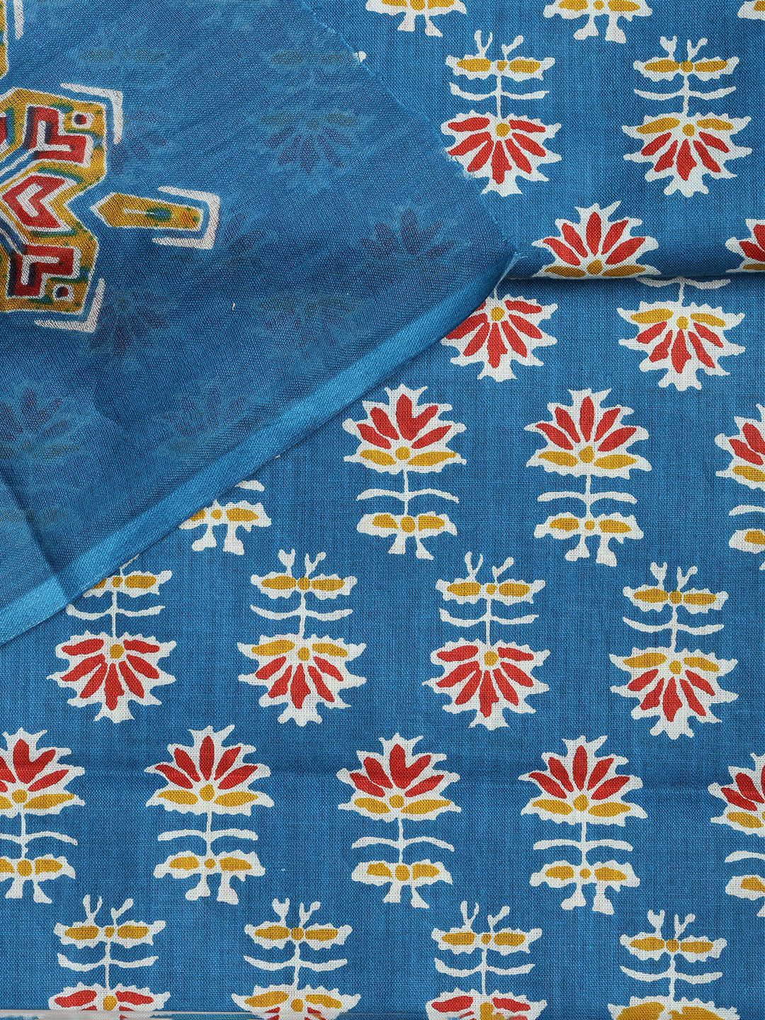 Printed Cotton Blend Unstitched Suit With Dupatta