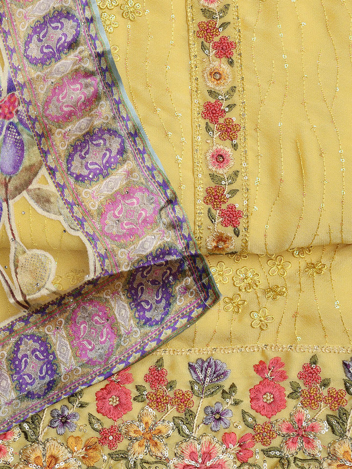 Embroidered Chinon Unstitched Suit With Dupatta