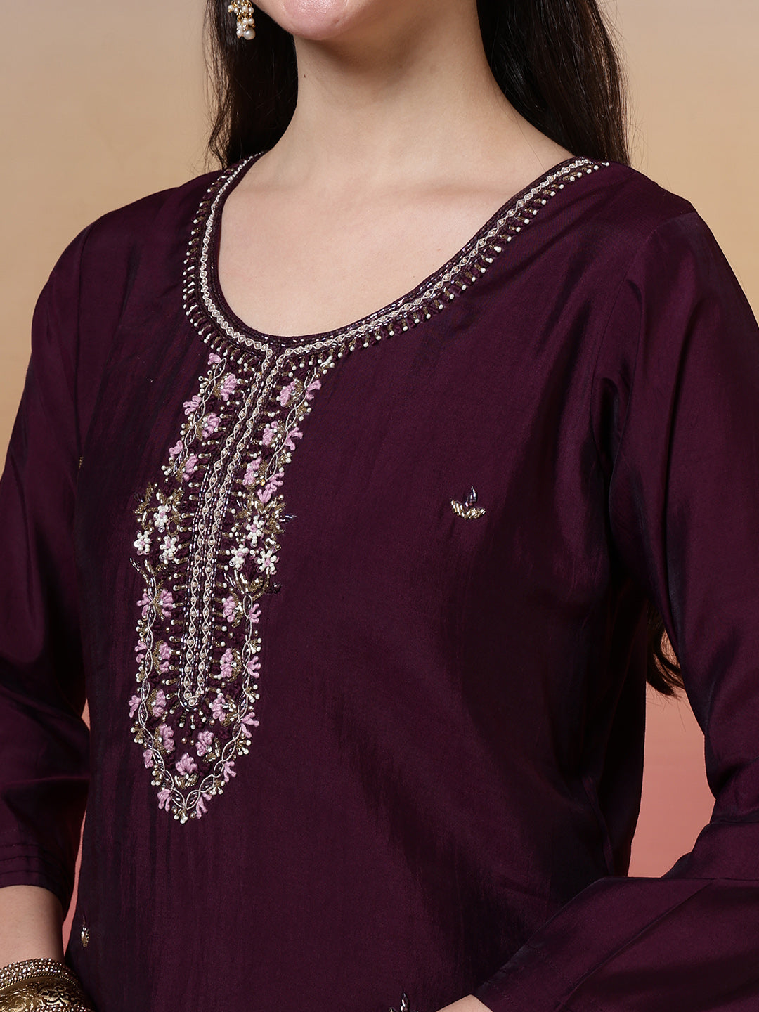Embroidered Muslin Kurta With Pant &amp; Dupatta