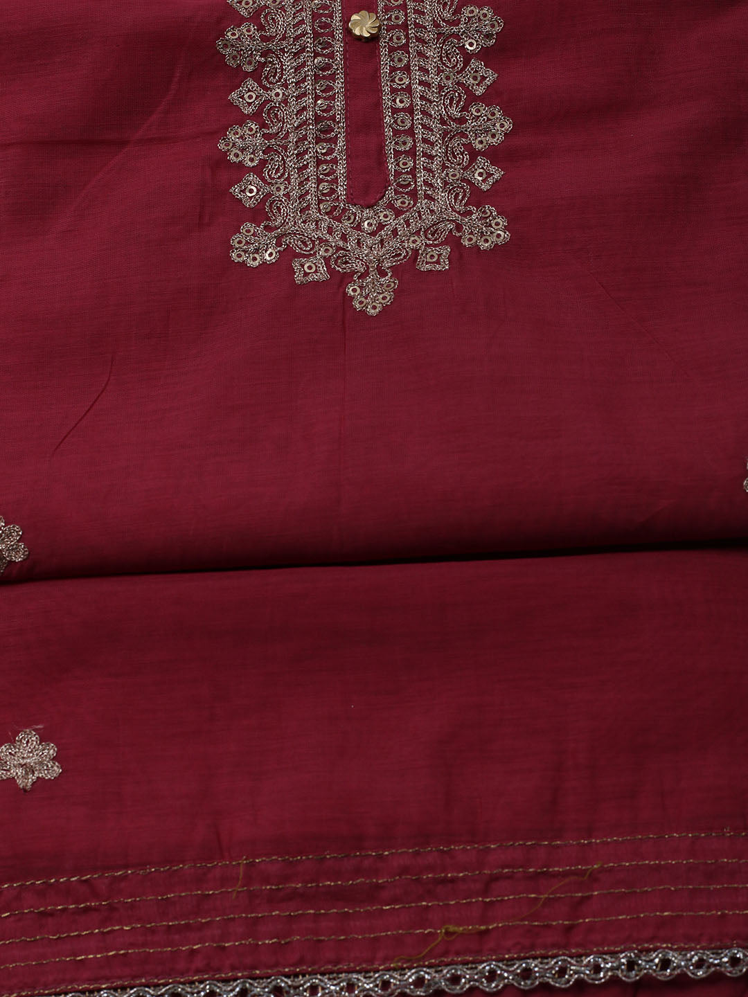 Neck Embroidered Chanderi Unstitched Suit With Dupatta