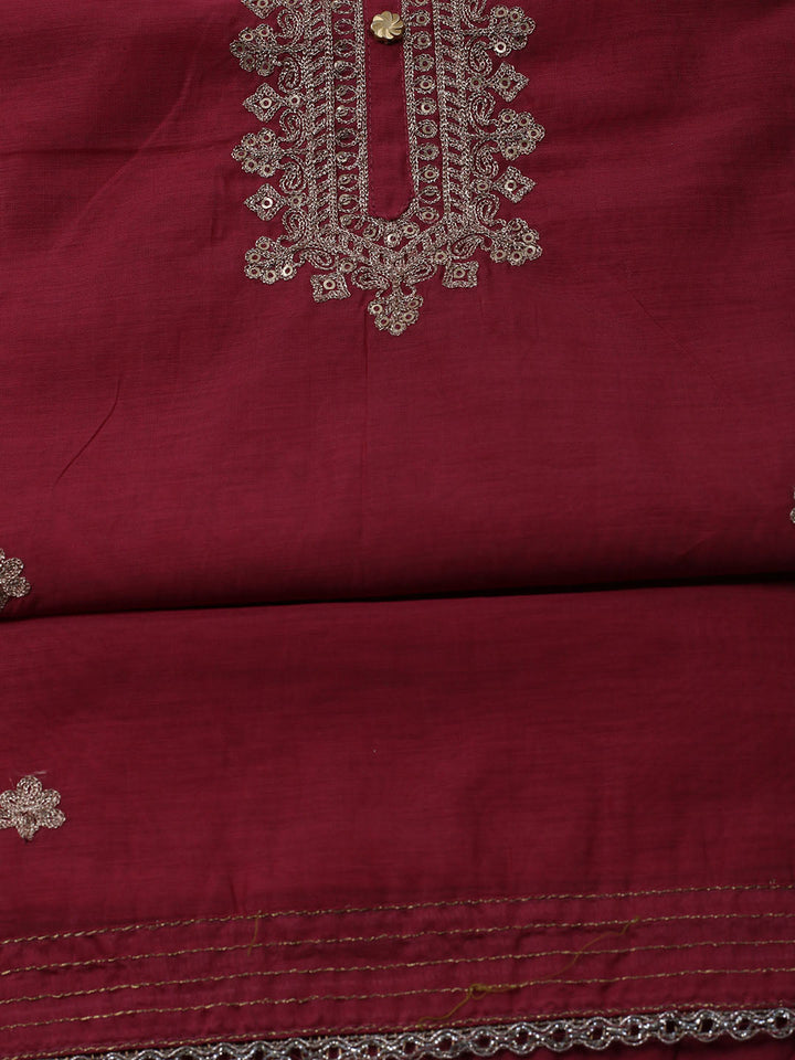 Neck Embroidered Chanderi Unstitched Suit With Dupatta