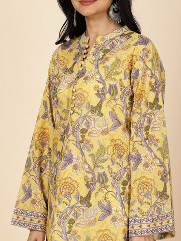 Floral Printed Cotton Kurti With Pants