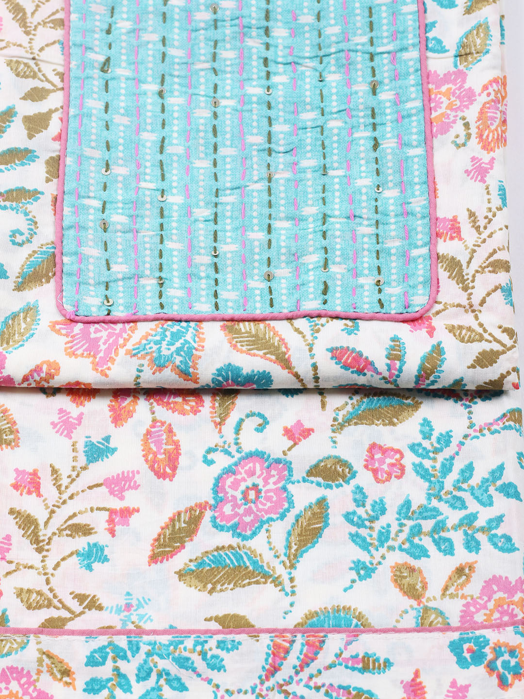Printed Cotton Blend Unstitched Suit With Pant &amp; Dupatta