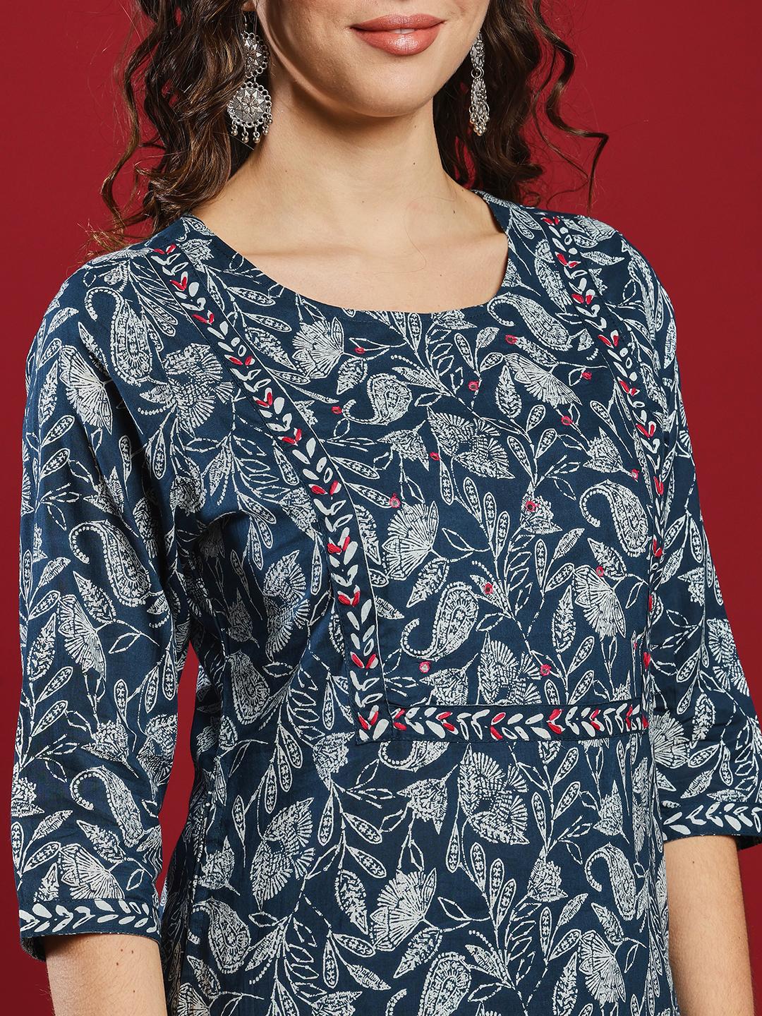 Printed Cotton Kurta With Pant &amp; Dupatta