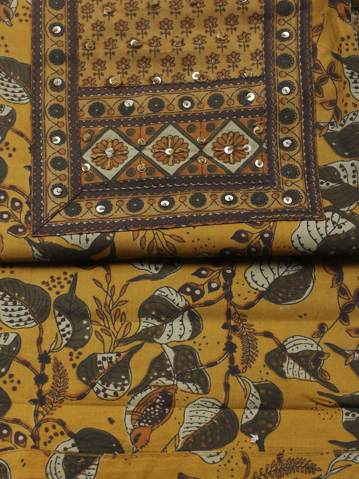 Printed Cotton Blend Unstitched Suit With Pant &amp; Dupatta