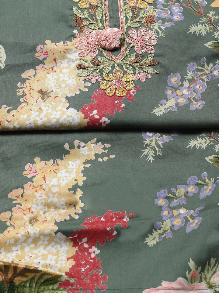 Embroidered Muslin Unstitched Suit With Pant &amp; Dupatta