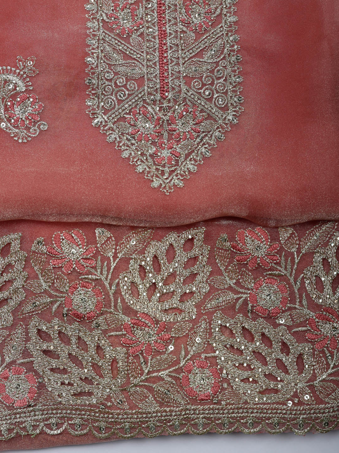 Embroidered Tissue Unstitched Suit With Pant &amp; Dupatta