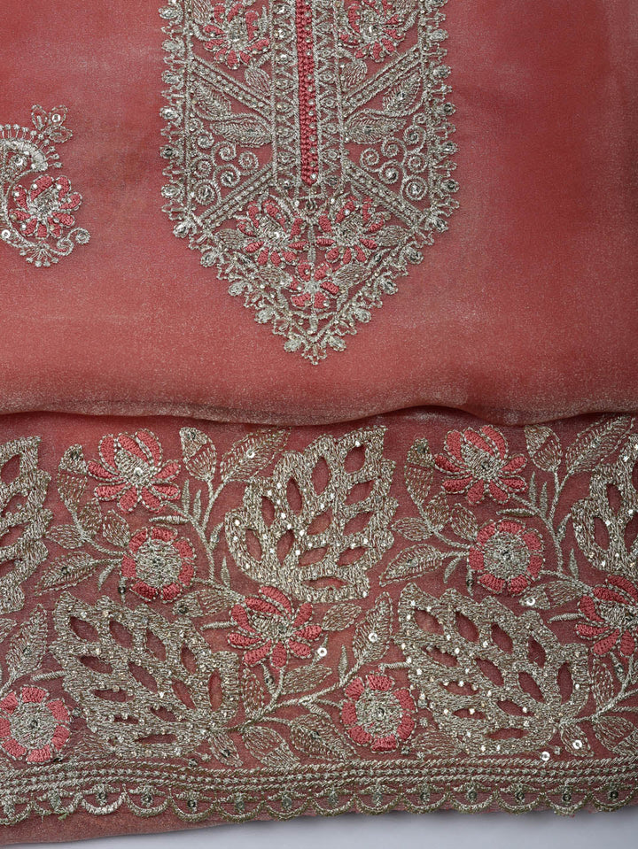 Embroidered Tissue Unstitched Suit With Pant &amp; Dupatta
