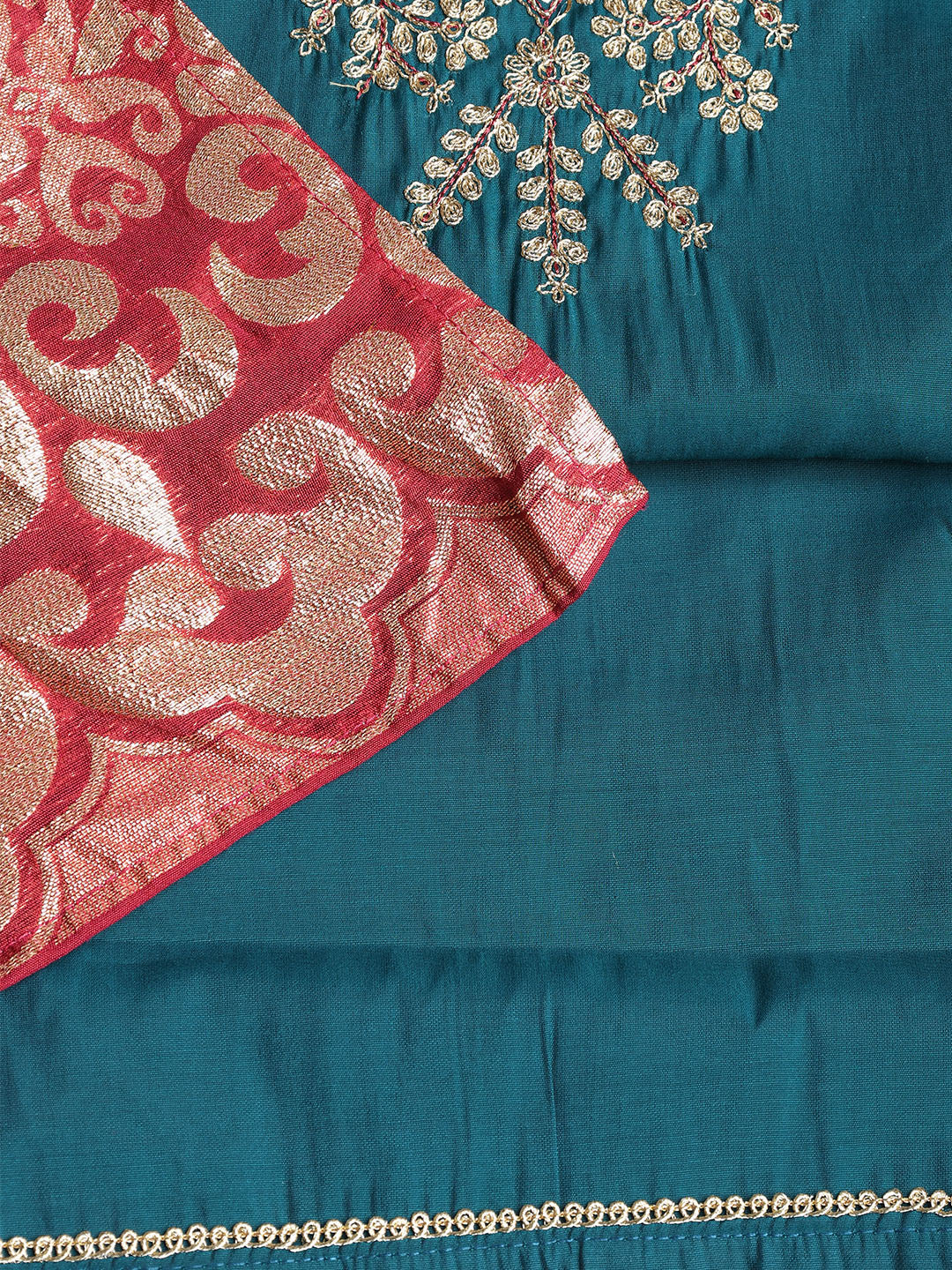 Neck Embroidered Cotton Blend Unstitched Suit With Dupatta