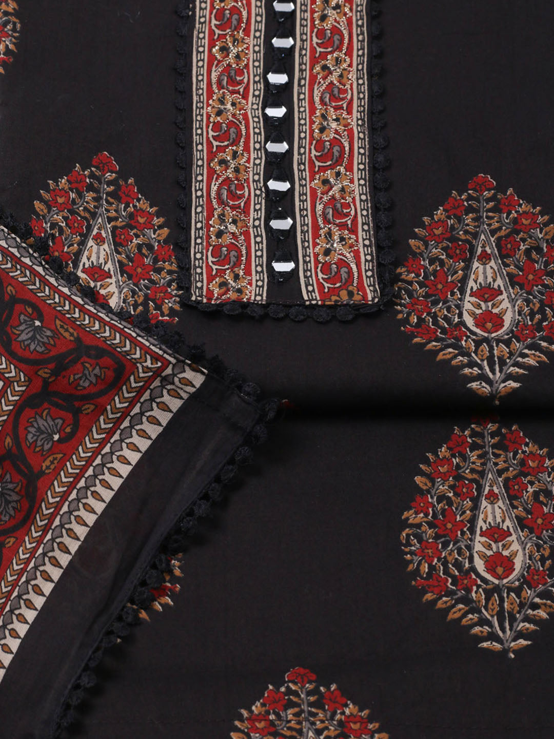 Embroidered Cotton Unstitched Suit With Pant &amp; Dupatta