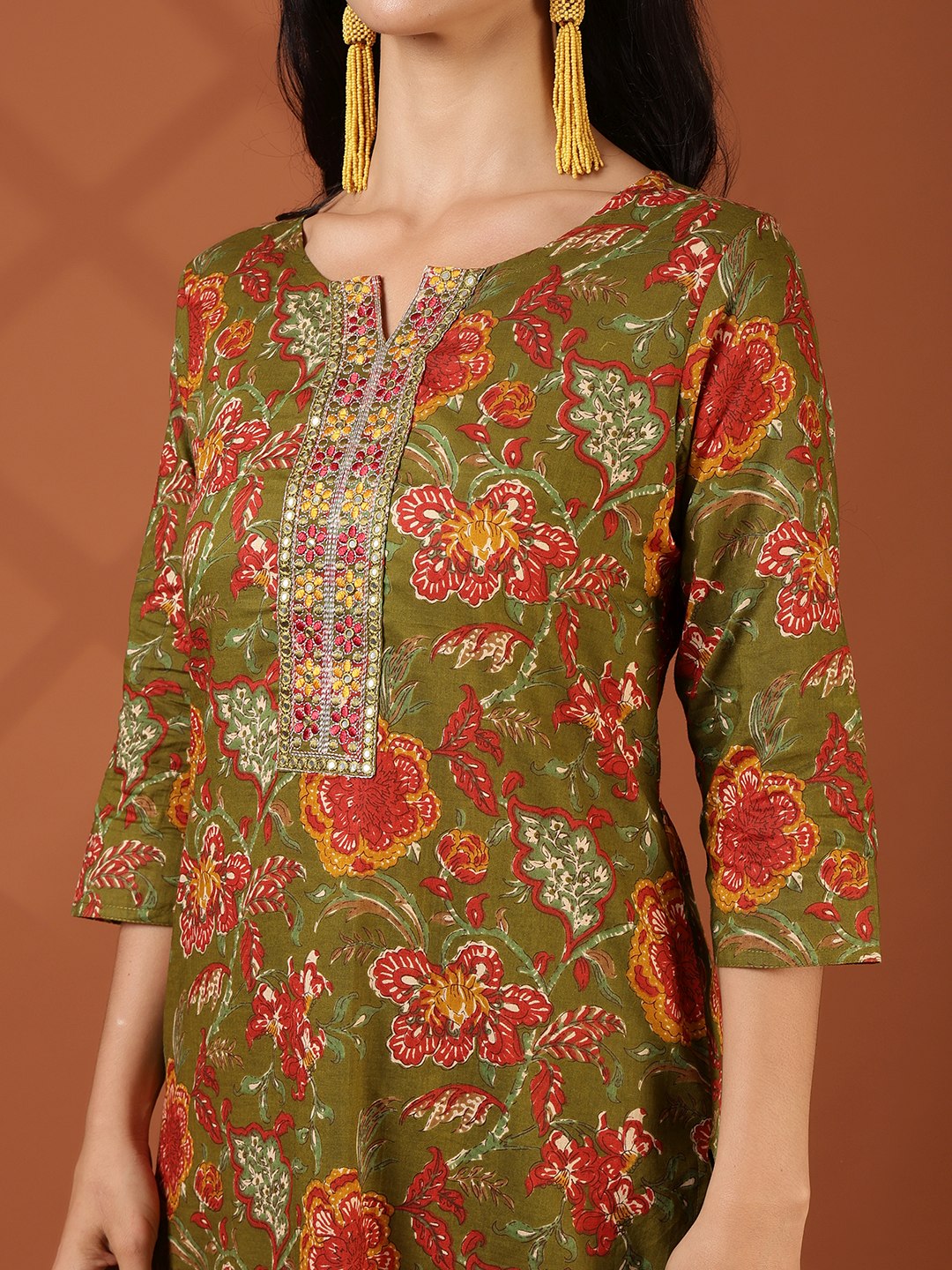 Printed Cotton Blend Kurta With Pant &amp; Dupatta