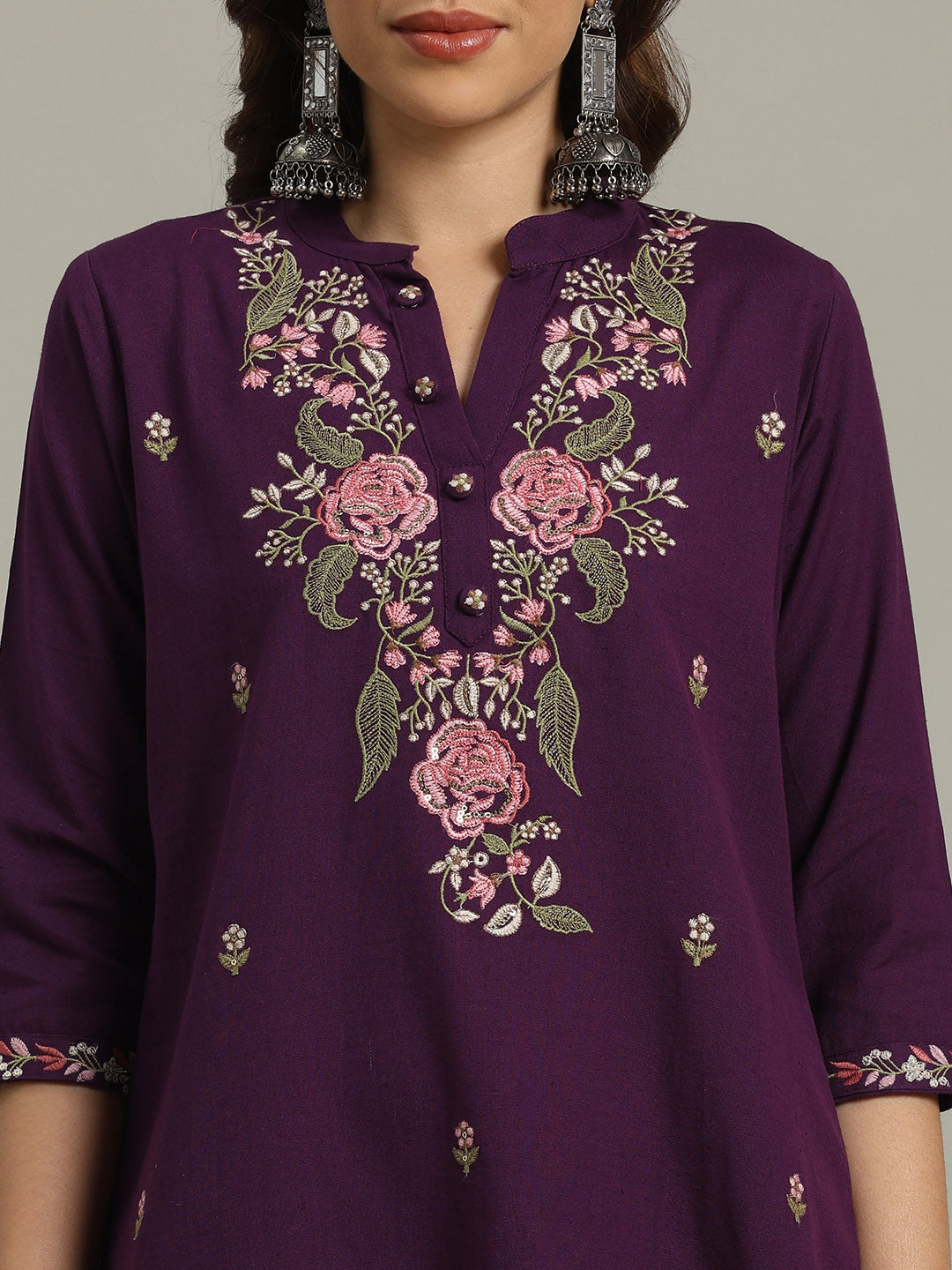 Resham Embroidered Cotton Kurta With Pants &amp; Dupatta