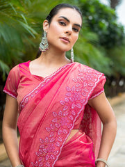 Sequence Embroidery Tissue Saree