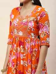 Floral Printed cotton Kurta With Pants & Dupatta