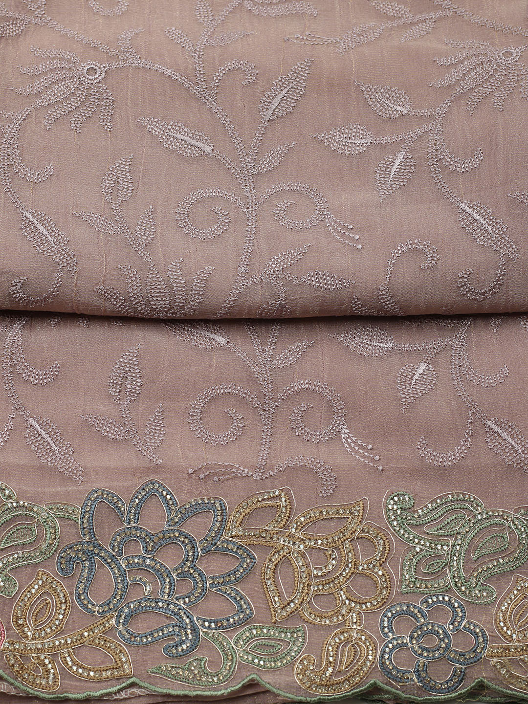 Embroidered Tissue Unstitched Suit With Pant &amp; Dupatta