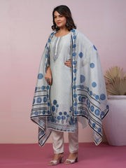 Neck Embroidery Art Tussar Kurta With Pants & Dupatta