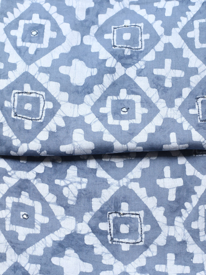 Printed Cotton Blend Unstitched Suit With Pant &amp; Dupatta