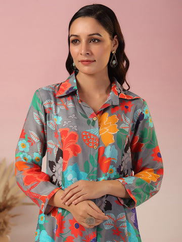 Floral Printed Muslin Kurta With Pants