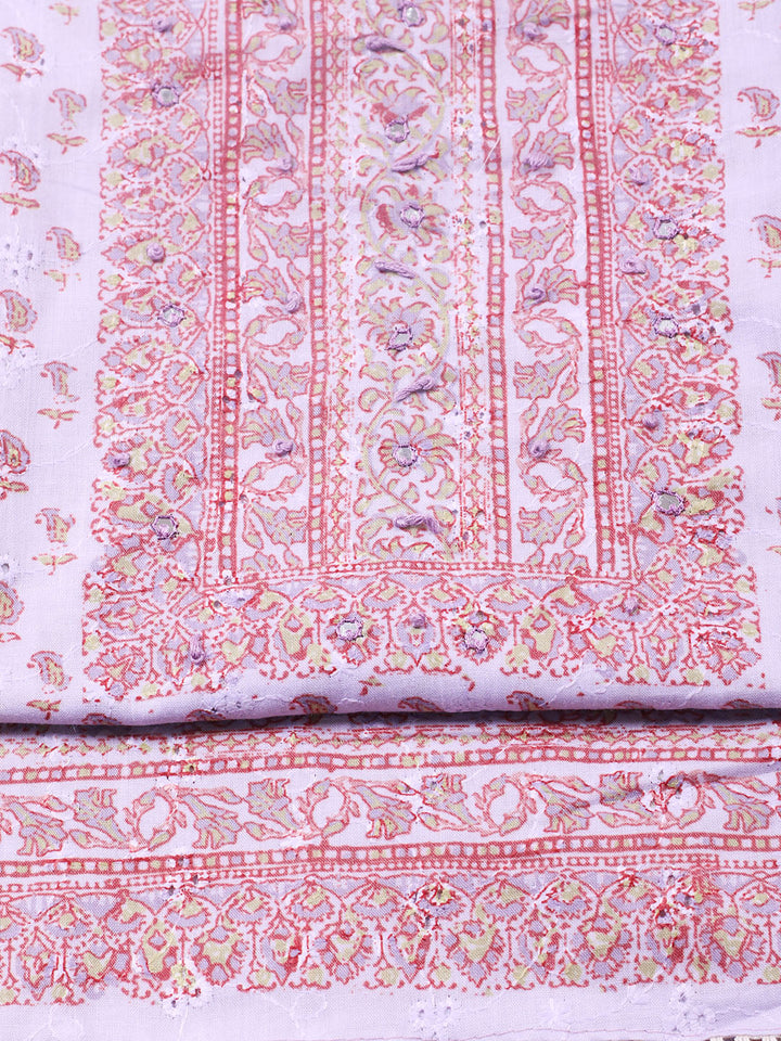 Printed Cotton Blend Unstitched Suit With Pant &amp; Dupatta