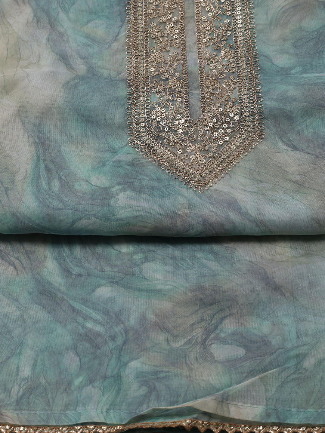 Neck Embroidered Organza Unstitched Suit With Dupatta