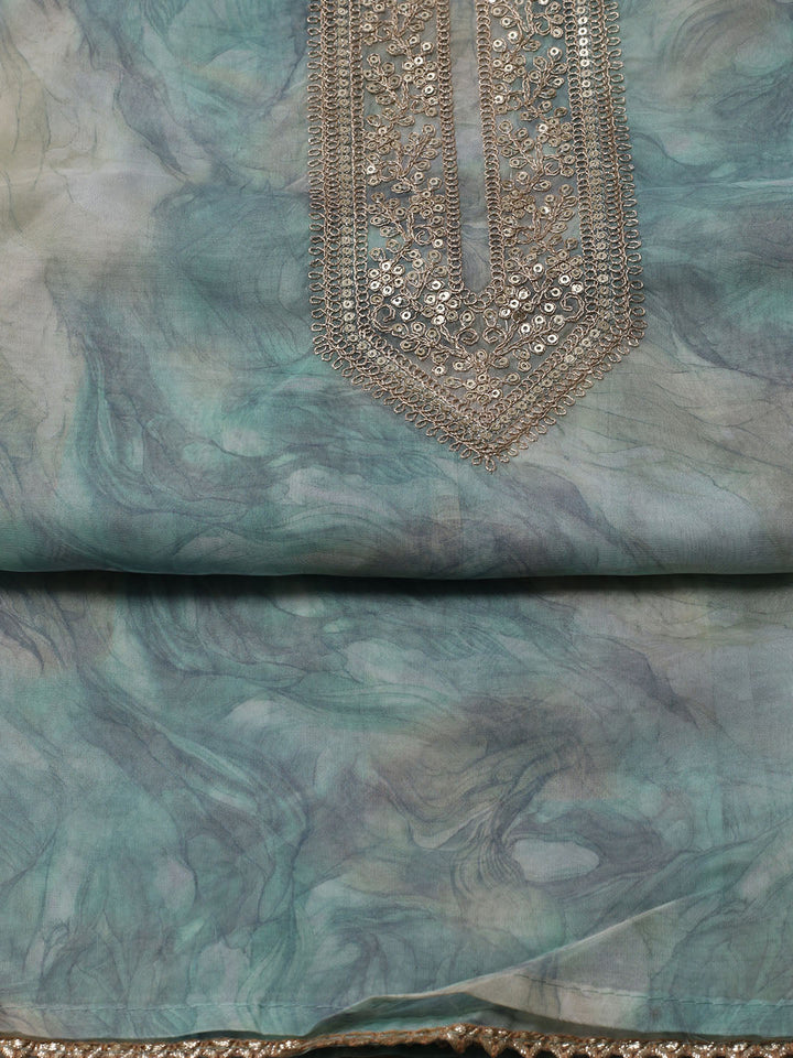 Neck Embroidered Organza Unstitched Suit With Dupatta