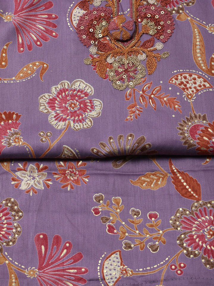 Embroidered Cotton Blend Unstitched Suit With Pant &amp; Dupatta
