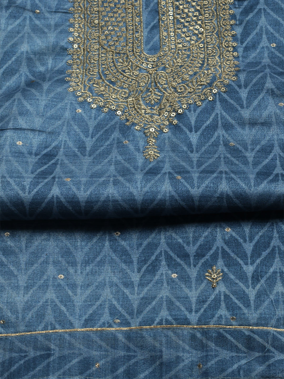 Embroidered Tussar Unstitched Kurta With Pant & Dupatta