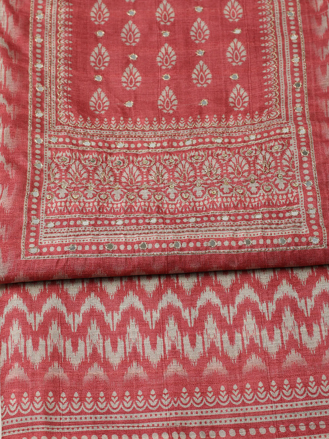 Embroidered Chanderi Unstitched Suit With Pant &amp; Dupatta