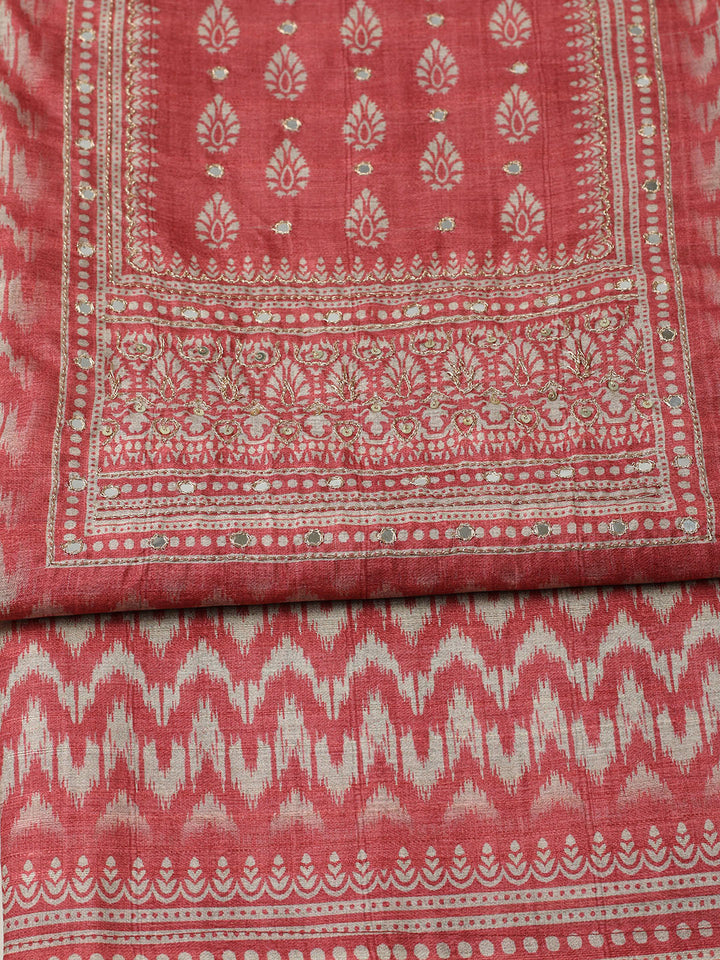 Embroidered Chanderi Unstitched Suit With Pant &amp; Dupatta