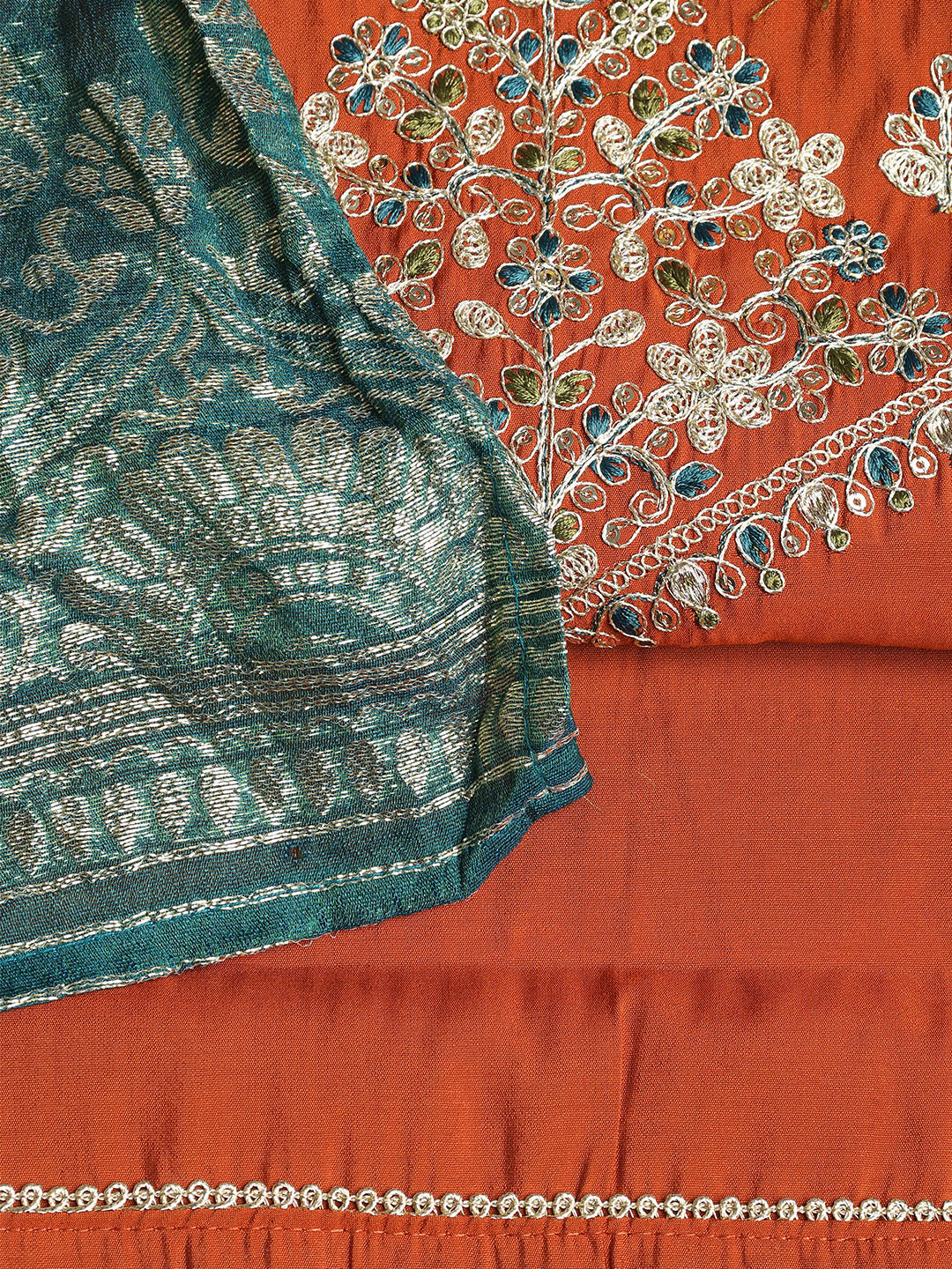 Neck Embroidered Chanderi Unstitched Suit With Dupatta