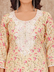 Neck Embroidery Cotton Blend Kurta With Pants & Dupatta