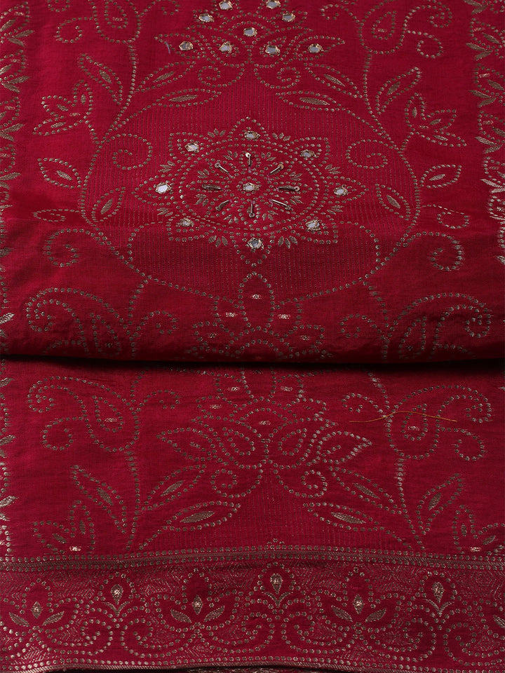 Woven Design Chanderi Unstitched Kurta With Pant &amp; Dupatta