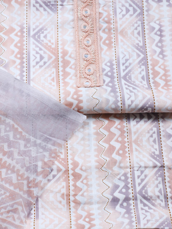 Printed Cotton Blend Unstitched Suit With Pant &amp; Dupatta