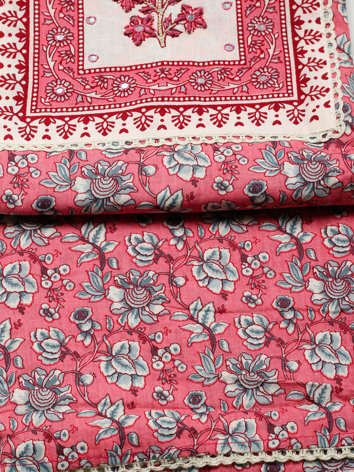 Printed Cotton Blend Unstitched Suit With Pant &amp; Dupatta