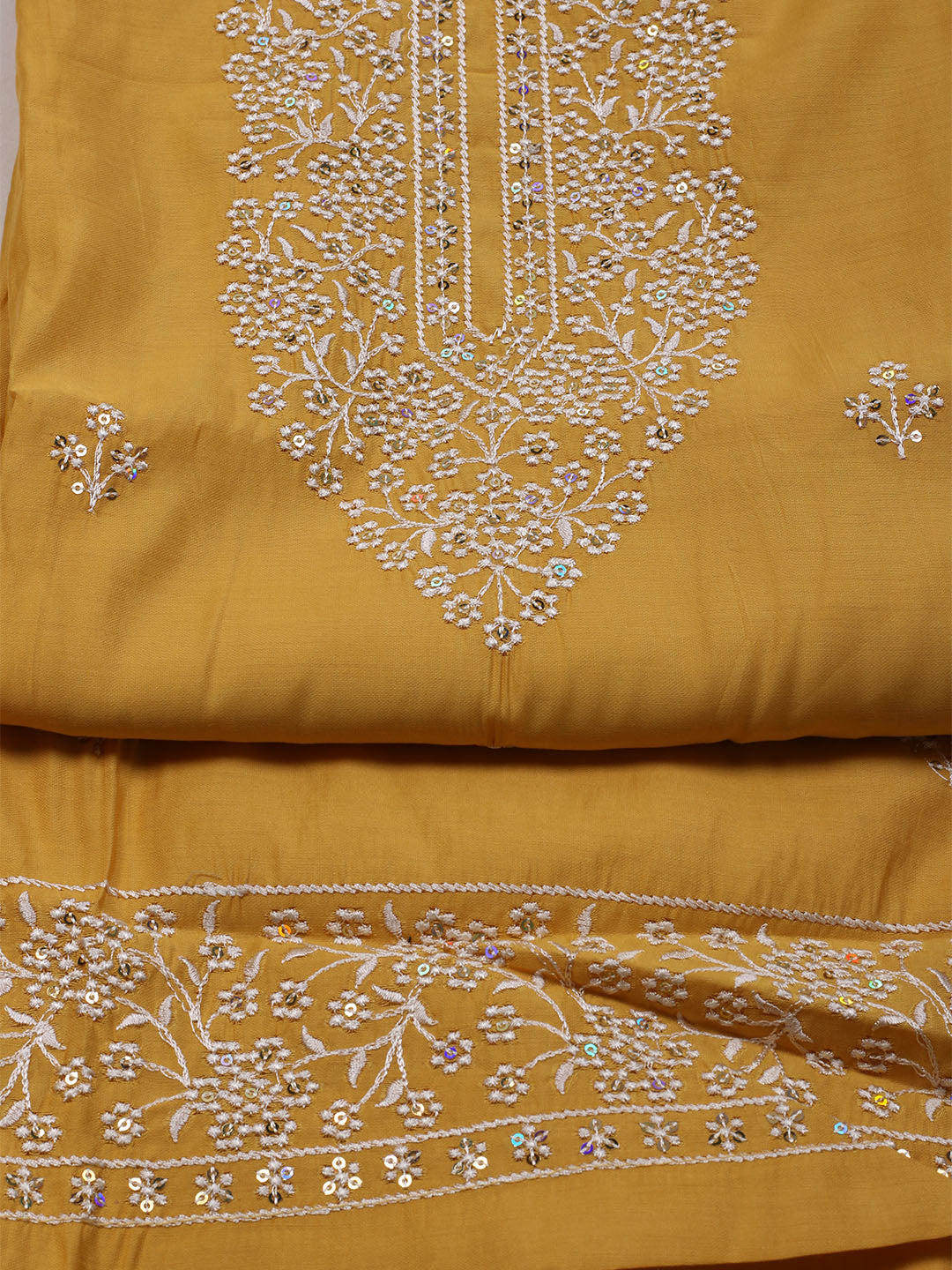 Embroidered Chanderi Unstitched Suit With Dupatta
