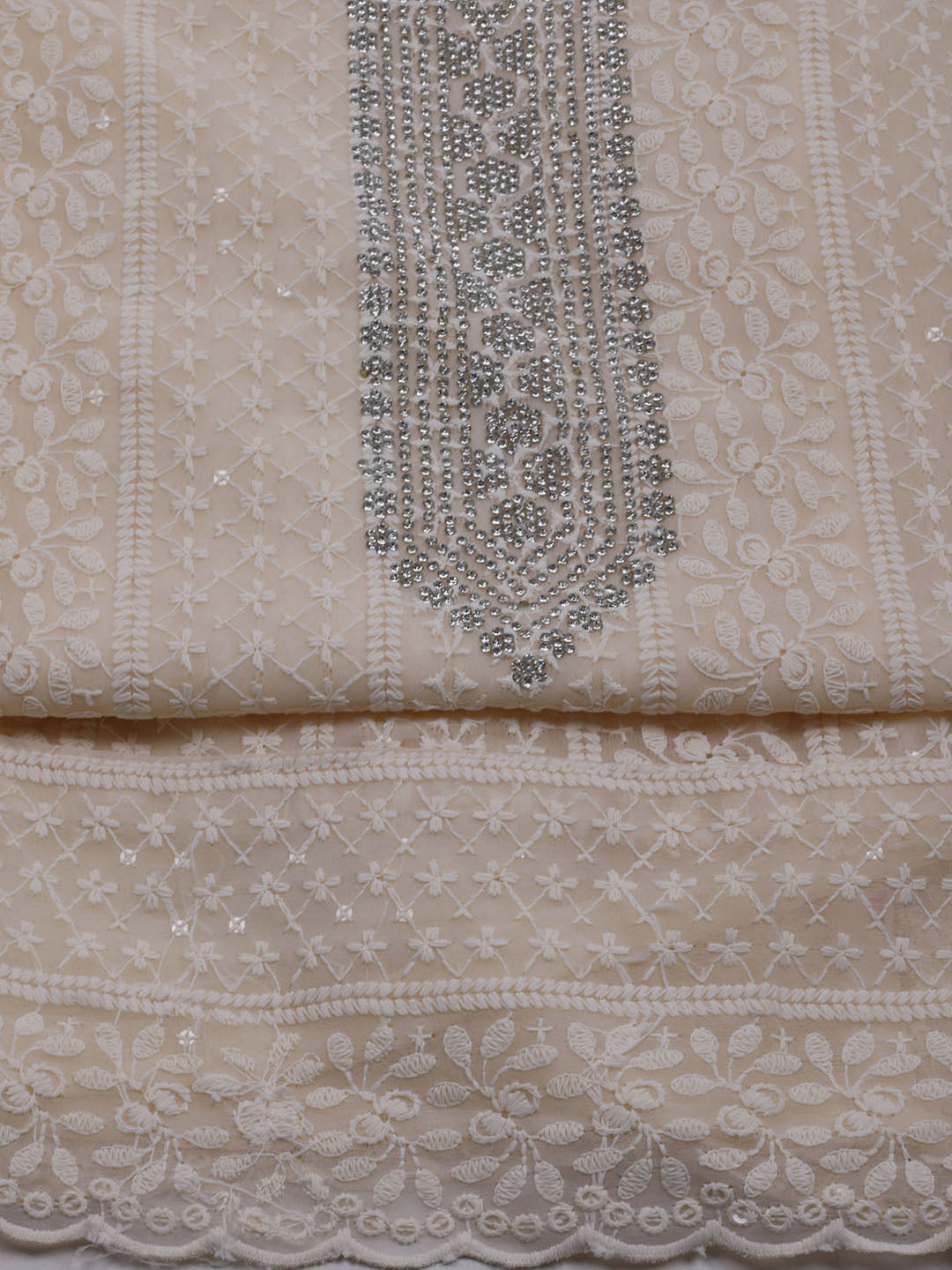 Chikan Work Georgette Unstitched Suit With Dupatta